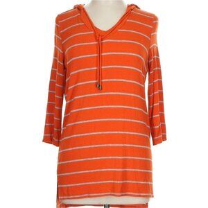 Strazzi Womens Orange Heather Grey Striped Hoodie Quarter Sleeves NEW Medium